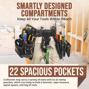 <span class=keywords><strong>Ceinture</strong></span> à outils en cuir PRO DL-101, cuir tanné à l'huile, de qualité supérieure, 25 poches, robuste, pour les artisans du bâtiment, les électriciens - Noir, taille XL - Product Image 6