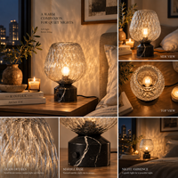 Lampe de table en verre sculptural avec base en marbre noir, interrupteur rotatif, ampoule E27 pour chambre à coucher, salon, table d'appoint, décoration