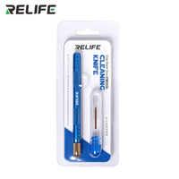 RELIFE RL-023C Ensemble de lames de nettoyage d'adhésif pour puces avec manche, type fer à souder, pour la réparation de puces de téléphone et l'élimination d'adhésif