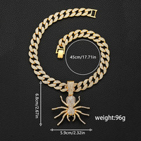 Collier pendentif araignée en strass argenté audacieux avec chaîne cubaine entièrement pavée pour homme, bijoux de scène pour rappeur hip-hop
