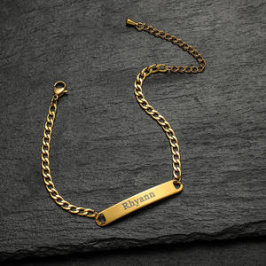 <span class=keywords><strong>Pulsera</strong></span> de acero inoxidable con placa de nombre grabada para <span class=keywords><strong>hombre</strong></span> y mujer, <span class=keywords><strong>pulsera</strong></span> de cadena cubana de acero y titanio - Product Image 3