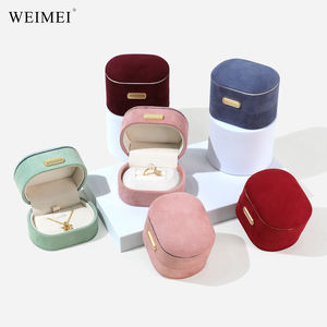 WEIMEI Premium Soft Suede <b>Jewelry</b> <b>Case</b> Unique Curved Design Gold Embossed Logo for Ring Necklace Packaging - Product Image 2