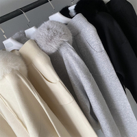 Ensemble deux pièces de luxe décontracté en tricot pour femme, pull à capuche avec col en fausse fourrure, coupe ample, doux, en laine, pour l'automne et l'hiver