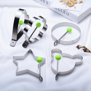 Coeur rond fleur étoile en forme de gros différentes formes antiadhésif en acier inoxydable anneau <span class=keywords><strong>oeuf</strong></span> moule avec poignée en Silicone - Product Image 4