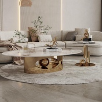 Table basse ovale moderne de designer italien Woerfu, luxe haut de gamme pour salon, style Normcore, réglable, en acier inoxydable et ardoise