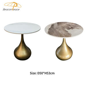Mesa de Centro Moderna de Lujo con Base de Metal Cepillado de Cobre, Mesa Auxiliar Redonda, Mesa Esquinera para Sala de Estar, Dormitorios, Cafetería - Product Image 6