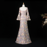 Gaun Malam Sharonsaid SS465 Rose Pink Lavish Square Neck Mermaid dengan Lengan Mengembang, Payet Bunga, dan Tulle, Gaun Formal
