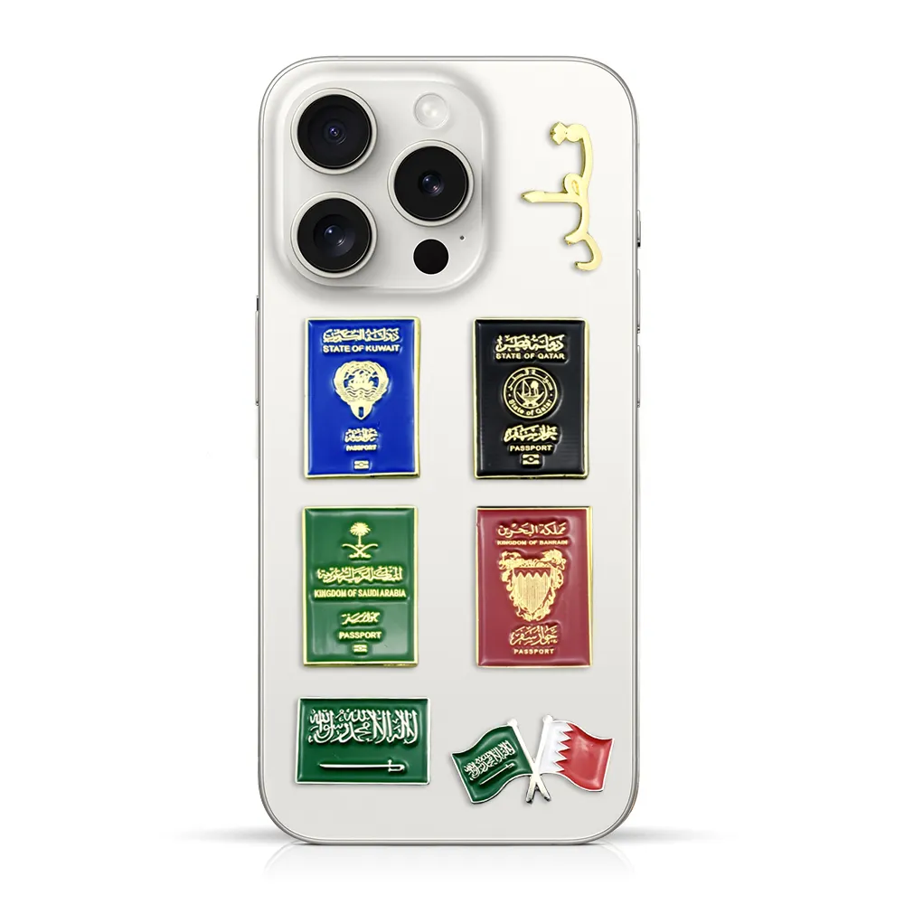 Kim loại thủ công mỹ nghệ kuwait bahrain oman UAE saudi hộ chiếu kim loại dán pins tùy chỉnh Pin Trâm
