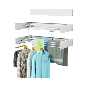 Séchoir à linge mural compact blanc 31,5 po, capacité 60 lb, 5 barres en aluminium, 13,2 pieds linéaires, pliable et portable pour salle de bain - Product Image 1