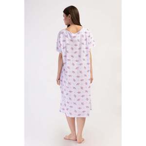 Chemise de nuit en coton pour femme Sayen, manches courtes, classique, douce, imprimé floral blanc - Product Image 2
