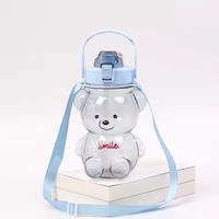Usine En Gros Ours Bouteille D'eau D'été Enfants Belle Tasse De Paille Portable Avec Poignée Grande Capacité Bouteille D'eau En Plastique