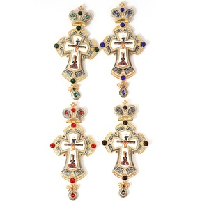 Lussuoso Ciondolo Ortodosso Greco Placcato Oro in Lega, Croce Pettorale Russa in Metallo Antracite con Icona di Gesù, Collana per Sacerdote - Product Image 2