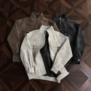 Nouvelle veste <span class=keywords><strong>en</strong></span> <span class=keywords><strong>cuir</strong></span> PU rétro à col montant pour <span class=keywords><strong>homme</strong></span>, style américain haut de gamme, tendance, coupe oversize, pour motard 2025 - Product Image 4