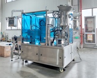 Machine de remplissage et de scellage automatique rotative LWT pour bols d'aliments humides pour animaux de compagnie avec système de ramassage de couvercles et écran tactile Siemens