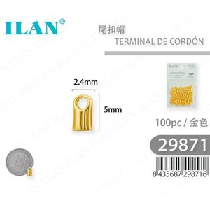 Terminali per cordoncino 2.4mmx5mm oro, 100 pezzi per la creazione di gioielli - Product Image 1