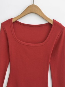 CNSHELL di base in morbido <span class=keywords><strong>cotone</strong></span> Slim Fit Pullover con collo quadrato elastico a doppia linea di cucitura Micro costola Top a <span class=keywords><strong>manica</strong></span> <span class=keywords><strong>lunga</strong></span> da <span class=keywords><strong>donna</strong></span> <span class=keywords><strong>T</strong></span>-<span class=keywords><strong>Shirt</strong></span> - Product Image 3