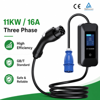 Chargeur EV portable triphasé 11 kW GB/T, 16A réglable, prise CEE, IC-CPD, écran LCD, station de charge rapide mobile pour BYD Tesla NIO ZEEKR