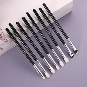 BEILI Custom high quality 8pcs black eye set beauty brush shadow eyebrow eyelash lip blending makeup brush