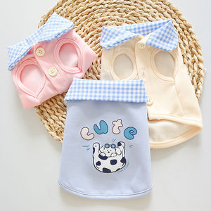 Cute Puppy Cartoon Print Plaid <b>Collar</b> Cardigan For Cats And Dogs Vest Polyester Material <b>Pet</b> Clothes - Product Image 4