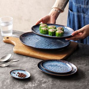 Creative <b>Ceramic</b> Kiln Transformation Blue <b>Ceramic</b> Cloth Patterned Western Style Steak <b>Plate</b> Charger Dining Dishes <b>Plates</b> - Product Image 1