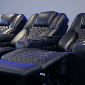 Fauteuil inclinable italien moderne pour cinéma maison entièrement noir Accoudoirs électriques en métal massif Mobilier de cinéma alimenté par massage en cuir véritable - Product Image 4