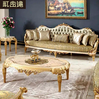 Ensemble de canapés en tissu sculpté en bois massif de style rococo européen personnalisé, meubles de luxe pour salon de villa de palais français