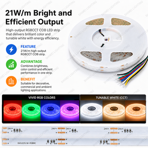 ไฟ LED แถบ RGBW <span class=keywords><strong>6</strong></span>พิน<span class=keywords><strong>12</strong></span>มม. RGBW DC24V 840 LED ปรับความสว่างได้ COB แบบแถบไฟ LED rgbct - Product Image 5