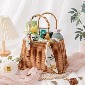 Cesta de pícnic de mimbre tejida hecha a mano con asa bolsas de cesta de flores de ratán de plástico para damas bolsa de compras - Product Image 5