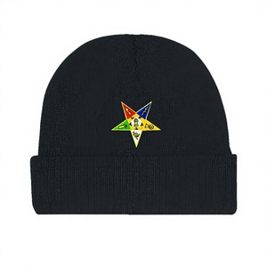 Masonic Apparel OES Logo Bordado NEGRO BEANIE Gorra con símbolo - Product Image 1