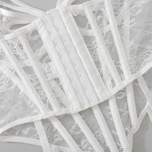 Sexy Doorzichtige Kanten Lingerie Uitgehold Visgraat Korset Beha Met Slipje Vrouwen Ethisch Ondergoed 2 Stuks Set - Product Image 6