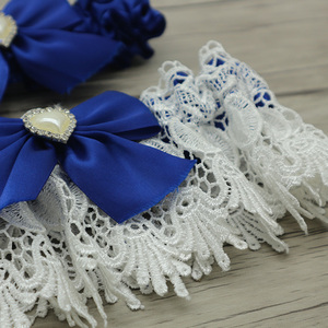 Ceinture de <span class=keywords><strong>jarretière</strong></span> de mariée en satin élastique <span class=keywords><strong>bleu</strong></span> <span class=keywords><strong>roi</strong></span> avec ruban décoratif en forme de cœur et perles – Vente en gros de jarretières de mariée - Product Image 3