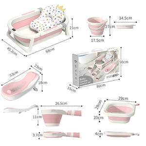 Ensemble de baignoire pliable pour bébé 68 cm rose TPR multifonctionnelle avec siège et accessoires pour 0-12 mois - Product Image 1