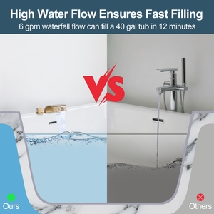 3 fori vasca cascata rubinetto, oro spazzolato vasca romana rubinetto diffuso ponte, in ottone massiccio 2 maniglia bagno rubinetto vasca da bagno - Product Image 3