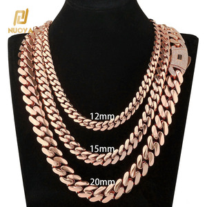 NUOYA collana a catena cubana in <span class=keywords><strong>oro</strong></span> rosa con chiusura a diamante ghiacciato spessa catena cubana Monaco piatta per gioielli Hip Hop regalo - Product Image 6