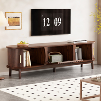 Meuble TV de salon de style Mid-Century pour téléviseurs de 75 pouces, centre de divertissement en bois avec armoire de rangement réglable