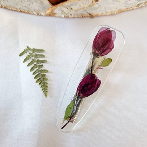 Barrettes de cheveux hawaïennes faites à la main en résine époxy véritable <span class=keywords><strong>rouge</strong></span> foncé séché et pressé avec des fleurs pour femmes - Product Image 6
