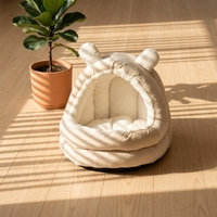Lit pour chat en velours hollandais semi-fermé avec oreilles de lapin, lavable, fermeture éclair, nid pour animaux de compagnie
