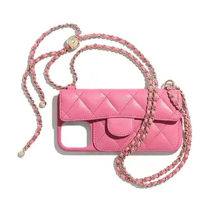 Rewin Luxe Roze Crossbody Lederen Metalen Ketting Mobiele Telefoon Hoes Voor Iphone 14 13 12 11 All Series