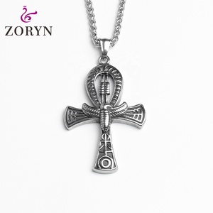 Pendentif Ankh Croix Scarabée en Acier Inoxydable, Bijoux Gothiques Punk Vintage en Acier Titane avec Héroglyphes Égyptiens Anciens pour Hommes - Product Image 1