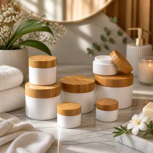 Tarro de <span class=keywords><strong>Crema</strong></span> Cosmética de PP Blanco Personalizado con Tapa de Bambú 10g-250g, Envase Ecológico y Sostenible para el Cuidado de la Piel, Venta al Por Mayor - Product Image 2