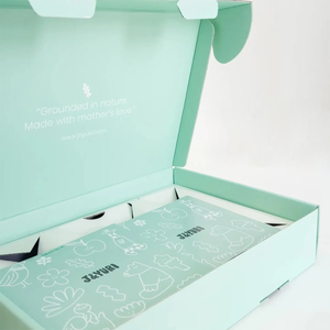 Caja <span class=keywords><strong>de</strong></span> Cartón Corrugado Verde <span class=keywords><strong>Pastel</strong></span> con Patrones Florales Impresos en Blanco, Base con Cierre Automático <span class=keywords><strong>para</strong></span> Empaque <span class=keywords><strong>de</strong></span> Productos <span class=keywords><strong>para</strong></span> Bebés y Mamás - Product Image 1