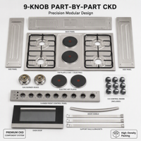 Cuisinière combinée gaz et électrique autoportante X Factory Supply 76*60cm, 4 brûleurs gaz, 2 plaques chauffantes électriques, four, CKD disponible