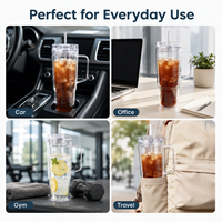 Gobelet de voyage personnalisé de 40 oz à double paroi, anti-fuite, sans BPA, avec paille en plastique, couvercle réutilisable, poignée et design de dessin animé mignon