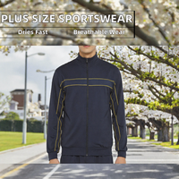 Veste de survêtement bleu marine pour homme avec fermeture éclair intégrale, coutures jaunes, col montant, design sportif, polyester respirant, idéale pour l'automne