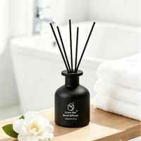 Diffuseur de parfum en verre givré personnalisé de 150 ml avec bâtonnets en fibre noire, coffret cadeau d'huile parfumée moderne pour la maison, vente en gros