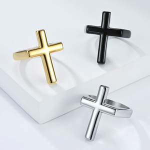 Instagram-worthy yunnique style cross <b>ring</b> for men, simple smooth <b>titanium</b> steel plated with 18K gold, street fashi - Product Image 1