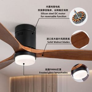 Ceiling Fan Light With Solid Walnut Blades Led Light Flush Mount For Living Room Bedroom - Product Image 1