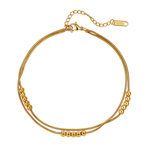 Fashion 18K <b>Gold</b> Plated Tarnish Free Stainless Steel Multi-Layer Snake Chain <b>Anklet</b> Beads Chain Jewelry Factory Wholesale - Product Image 1