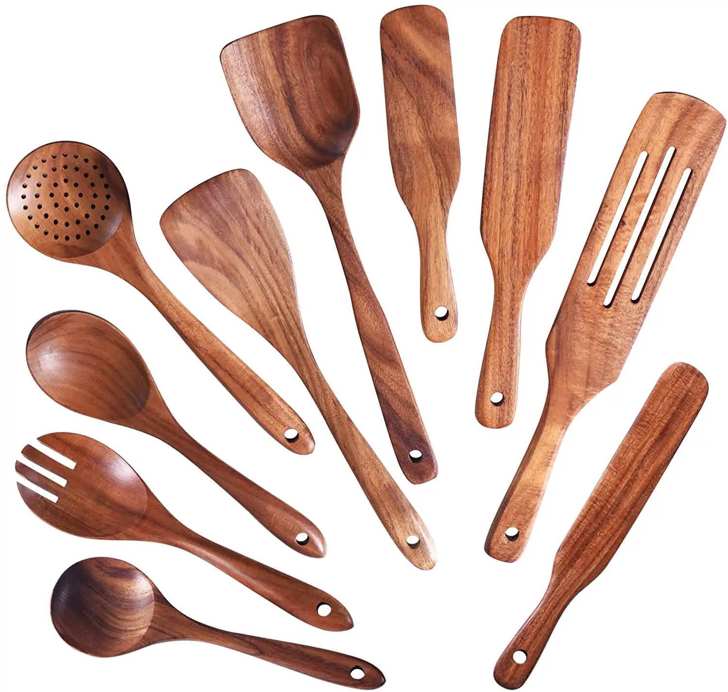 10 Pcs Non-Stick Natural Teak Wood Spatula Kitchen Utensils Tools Wooden Spurtles Set