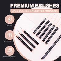 Pinceaux à gel pour nail art de luxe à double tête 7 mm/20 mm, manche en métal doré et noir, forme ovale, avec virole sertie, pour liner d'ongles